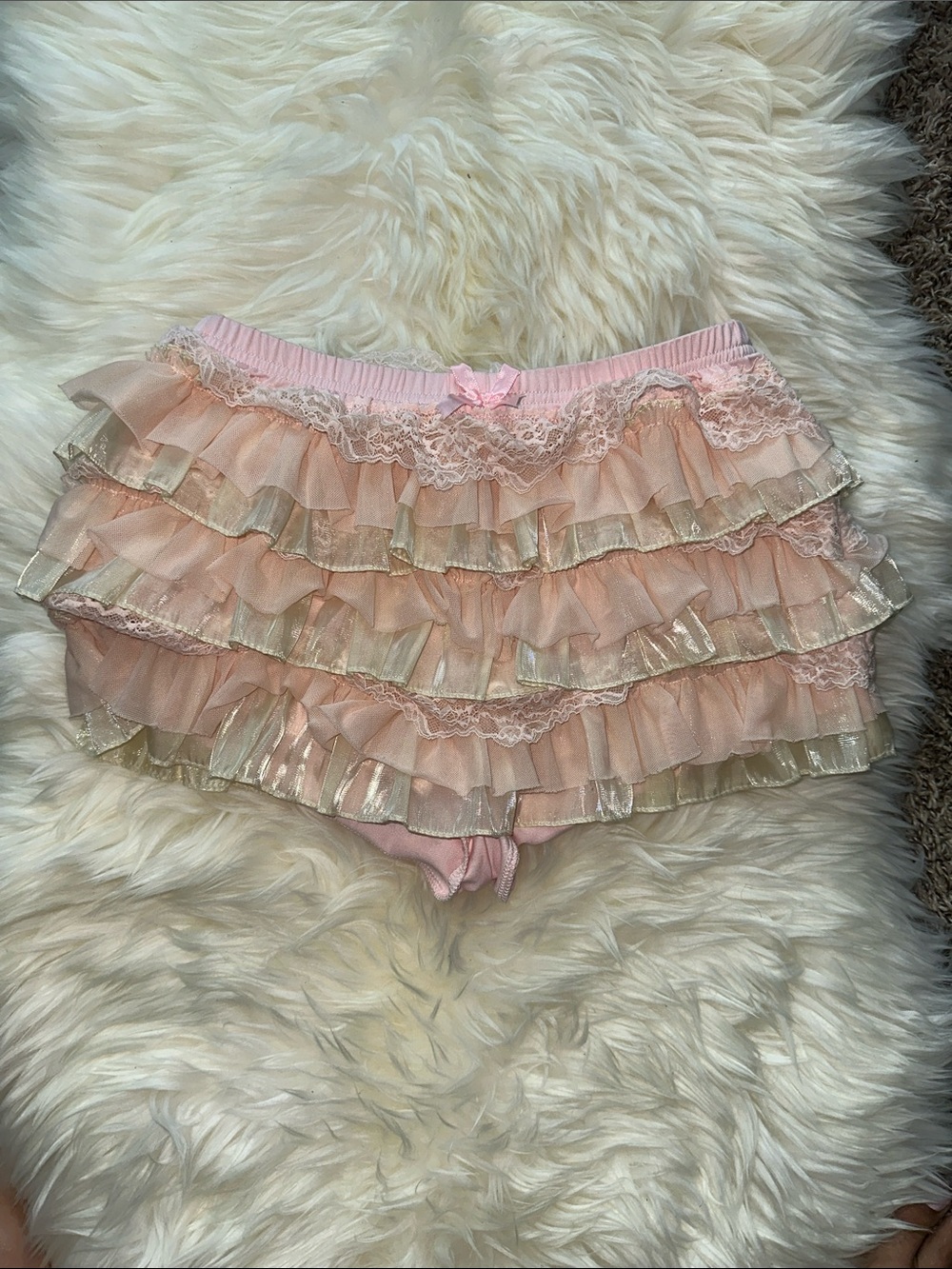 SHEIN Pink Ruffled Lace Trim Panty Shorts